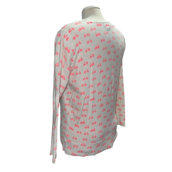 Merona Sz Large White Cardigan With Pink Bicycle Print Long Sleeve - Picture 2 of 10